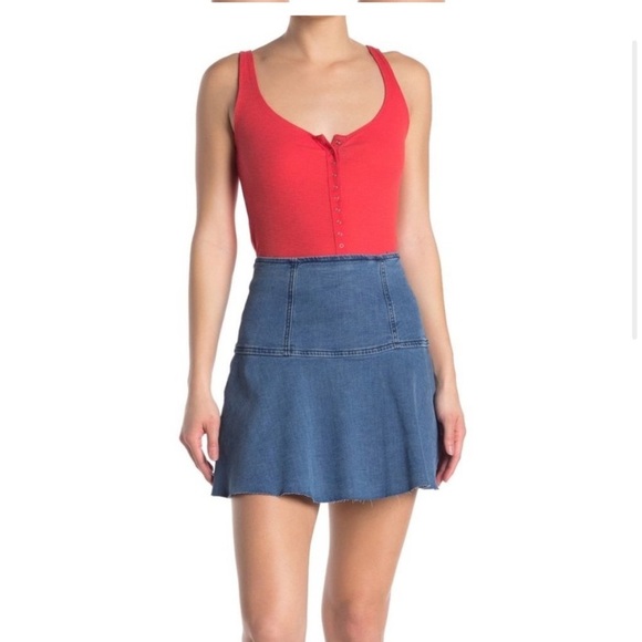 Free People Highlands Cowgirl Denim Mini Flare Skirt - Picture 6 of 12